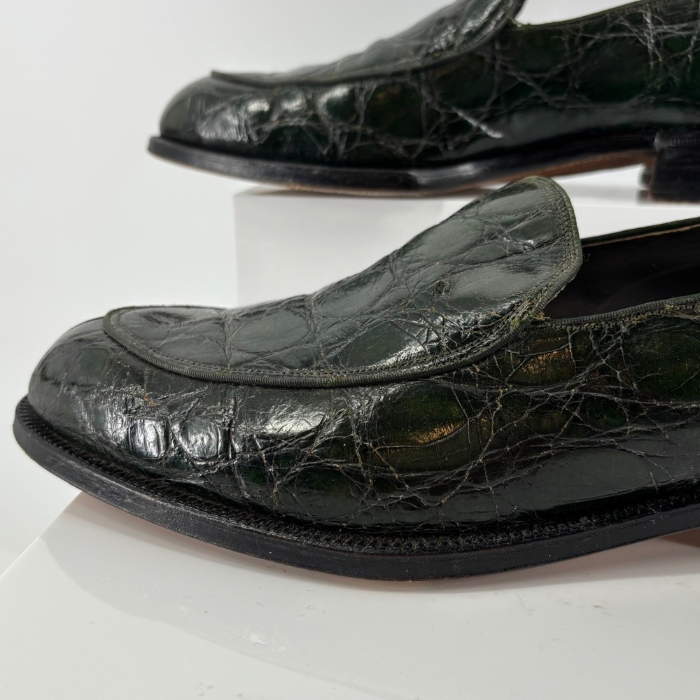 Vintage FootJoy Genuine Alligator Crocodile Loafer Green Exotic Leather Men 10.5 - Picture 3 of 16